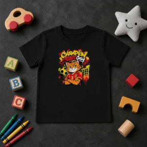 Nice Spanish Soccer Cat Champion Vibes Graffiti Kids T-Shirt