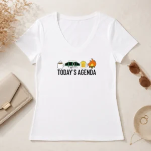 Good Funny Camping Coffee Pop Up Camper Beer Campfire Today'S Agenda V-Neck Shirt