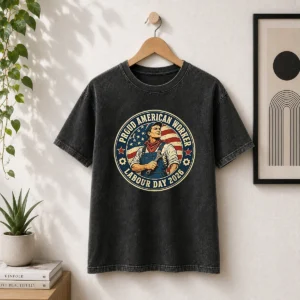 Nice Labour Day Proud American Worker Vintage Badge Washed T-Shirt