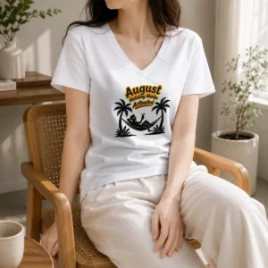 Hot Official August Holiday Silhouette For Proud Summer Relaxers V-Neck Shirt