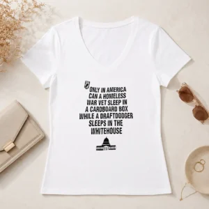Happy Awesome Only In America Can A Homeless War Veteran Sleep In Cardboard Box V-Neck Shirt