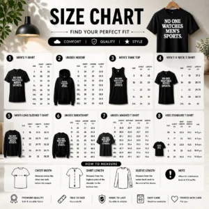 Size chart for Hot Official No One Watches Men'S Sports Satire Ironic with measurements in inches and cm to help choose the right fit