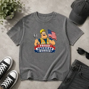 Hot Labour Day Patriotic Worker Cartoon Washed T-Shirt