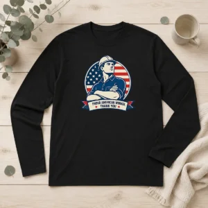 Hot Original Labour Day Minimalist Proud American Worker Long Sleeve Shirt