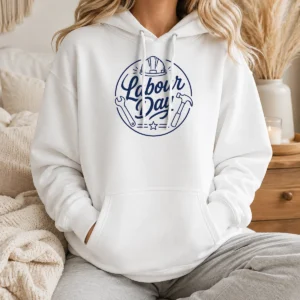 Premium Top Minimalist Line Art Labour Day Script Hoodie