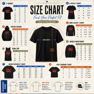 Size chart for Official Universal Cyclops Specialty Steel Division Logo with measurements in inches and cm to help choose the right fit