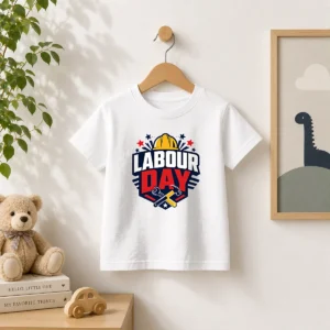 Premium Bold Shield Badge Labour Day Construction Tools Kids T-Shirt