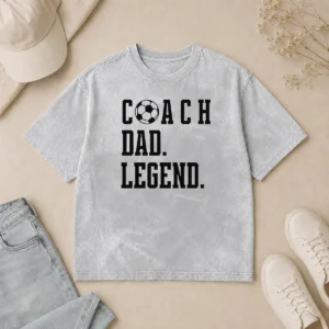 Official Coach Dad Legend Soccer Ball Typography Washed T-Shirt
