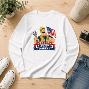 Hot Labour Day Patriotic Worker Cartoon Long Sleeve Shirt