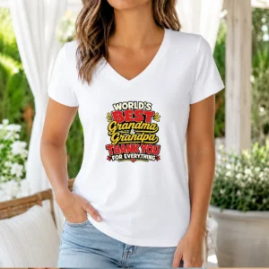 Nice Grandparents Day Thank You Cartoon For Family Gifts V-Neck Shirt