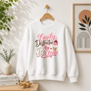Nice Easily Distracted By ICE Cream Funny Cute Sweater