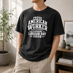 Hot Official Labour Day Proud American Worker Silhouette (2) Washed T-Shirt