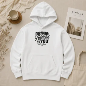 Premium Hot Dopamine Addicted To You Line Art Romance Hoodie in black with white line art design on front