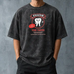 Official Teeth The Game Pliers Included Horror Movie Parody Washed T-Shirt