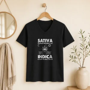 Hot Sativa To Change The Things I Can Indica To Accept The Things I Can Not V-Neck Shirt