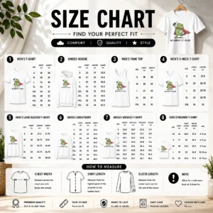 Size chart for Pretty Hot We Admin At Dawn Assistant Principal Frog with measurements in inches and cm to help choose the right fit