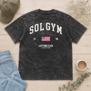 Premium Funny Solgym Lifting Club Earned Not Given 1776 Distressed Washed T-Shirt