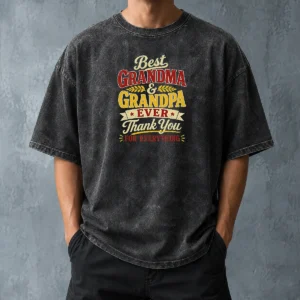 Original Grandparents Day Best Grandma Grandpa Typography Washed T Shirt in soft faded fabric, unisex fit