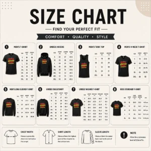 Size chart for Hot Pretty Spain Soccer Cat Meme Funny Cartoon with measurements in inches and cm to help choose the right fit