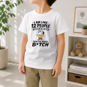 Official Top Snoopy I Am Like 12 People Packed In One Body Spin The Wheel Kids T-Shirt