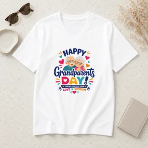 Hot Funny Happy Grandparents Day Love Wisdom Hearts Illustration V-Neck Shirt