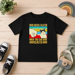 Good Original WHO Needs Gluten When You Can Have Cats Retro Fist Bump Kids T-Shirt