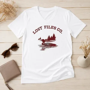 Pretty Loon Bird On Lake Forest Lost Files Co V-Neck Shirt