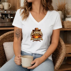 Pretty Labour Day Built By Hard Work Desert Sunset Cowboy V-Neck Shirt