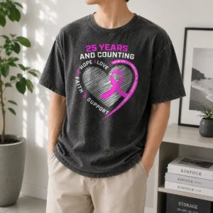 Hot Premium 25 Years And Counting Hope Love Breast Cancer Washed T-Shirt