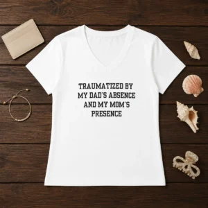 Funny Traumatized By My Dad'S Absence And My Mom'S Presence V-Neck Shirt