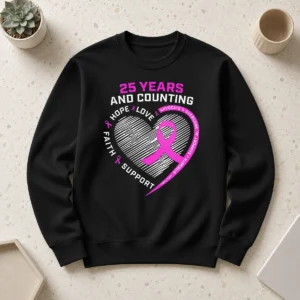 Happy Original 25 Years And Counting Hope Love Breast Cancer Sweater