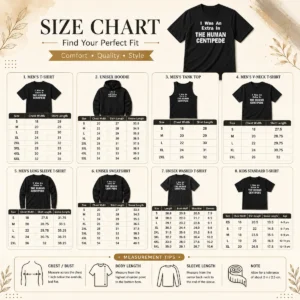 Size chart for Funny Official The Human Centipede I Was An Extra In The Human Centipede Movie Horror Cult with measurements in inches and cm to help choose the right fit