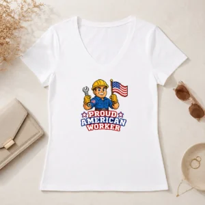 Perfect Awesome Labour Day Proud American Worker Pixel (2) V-Neck Shirt