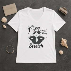 Official Premium My Pussy Loves A Good Stretch Cat V-Neck Shirt