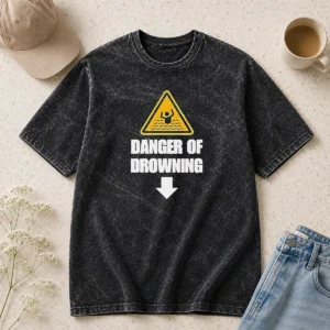 Hot Pretty Funny Danger Of Drowning Symbol Sign Water Safety Alert Warning Washed T-Shirt
