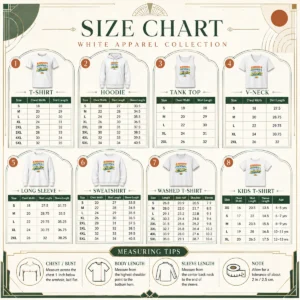 Size chart for Awesome August Holiday Typography For Summer Vibes showing measurements in inches and cm