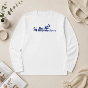 Hot First Impressions Handprint Logo long sleeve shirt in black with bold graphic on front, displayed flat