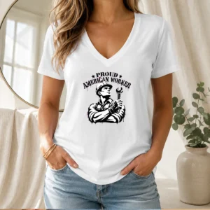 Official Pretty Labour Day Proud American Worker Stencil Shirt - Image 2