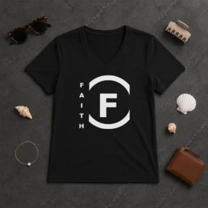Perfect Awesome Faith F Logo Minimalist V-Neck Shirt