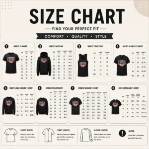 Size chart for Pretty Hot Hutchinson Hawks Cheer Maroon Glitter with measurements in inches and cm to help choose the right fit