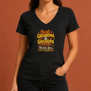 Official Grandparents Day Best Grandma Grandpa Ever Doodle V-Neck Shirt