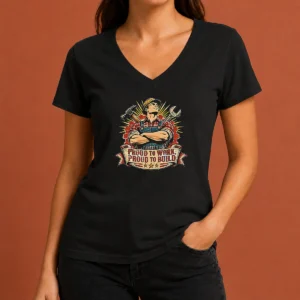 Premium Pretty Vintage Labour Day Proud Worker Graphic V-Neck Shirt