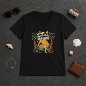 Funny August Holiday Vintage Vacation Mode V-Neck Shirt