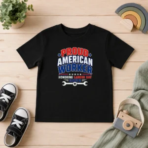 Happy Hot Labour Day Proud American Worker Typography Kids T-Shirt