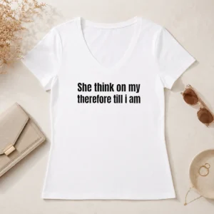 Hot Nice She Think On My Therefore Till I Am Witty Wordplay V-Neck Shirt