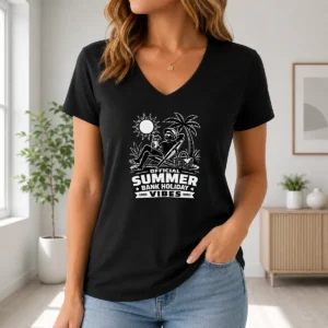 Funny Original Summer Bank Holiday Vibes Silhouette V-Neck Shirt