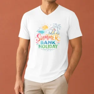 Funny Nice Watercolor Beach Scene Summer Bank Holiday Relax V-Neck Shirt