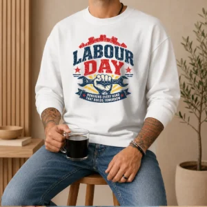 Nice Vintage Distressed Labour Day Honoring Builders Fist Sweater