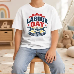 Nice Vintage Distressed Labour Day Honoring Builders Fist Kids T-Shirt