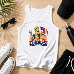 Hot Labour Day Patriotic Worker Cartoon Tank Top